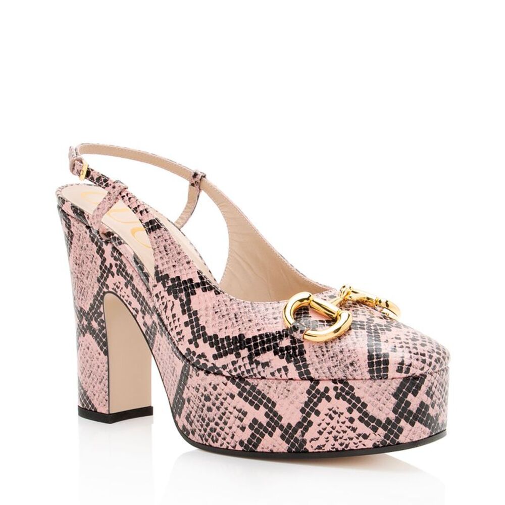 Gucci Python Embossed Horsebit Slingback Platform Pumps - Size 8.5 / 38.5